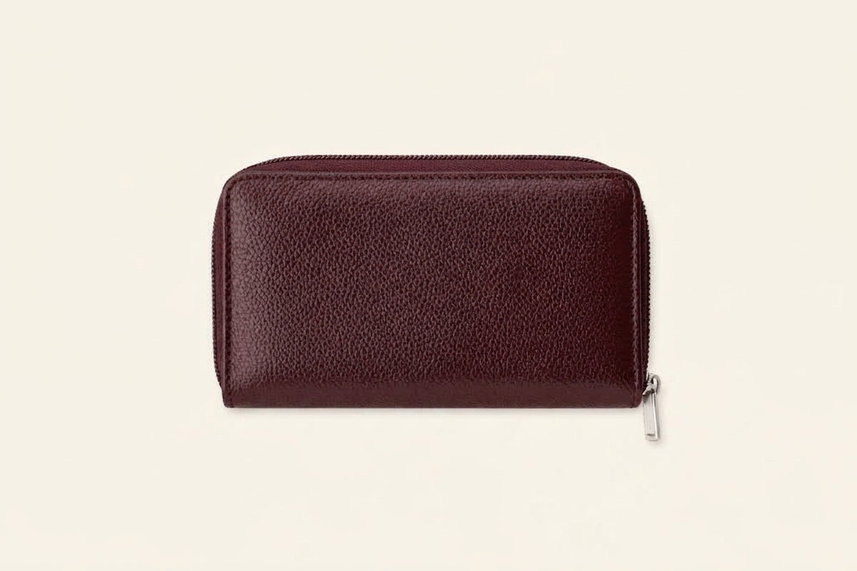 Compact Zip-Around Wallet in Black Pebbled Leather