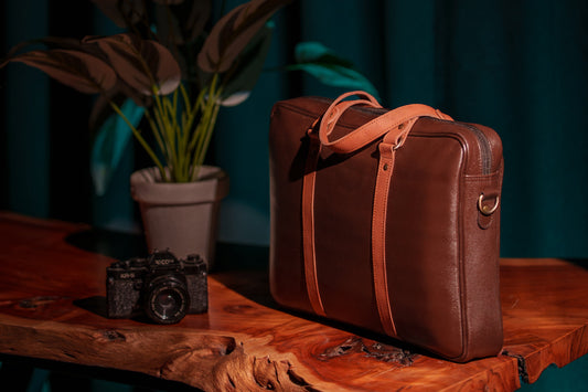 Men's Dual-Tone Cocoa Leather Messenger Bag | Crossbody Laptop Satchel