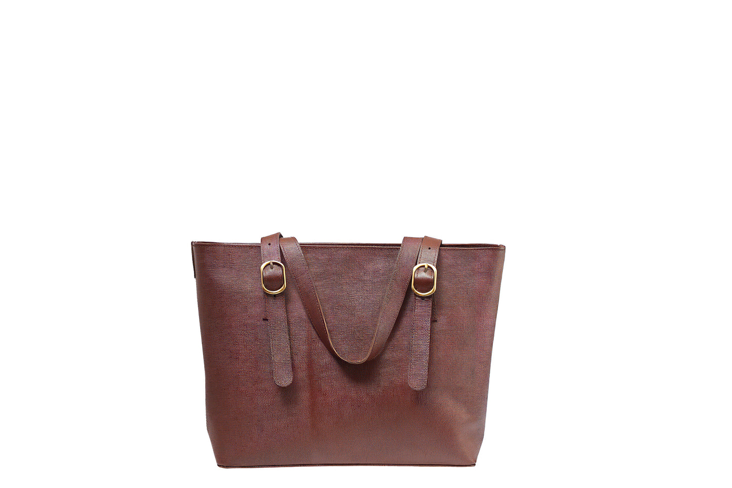 Women's Chocolate Saffiano Leather Tote | Buckle Strap Shoulder Bag