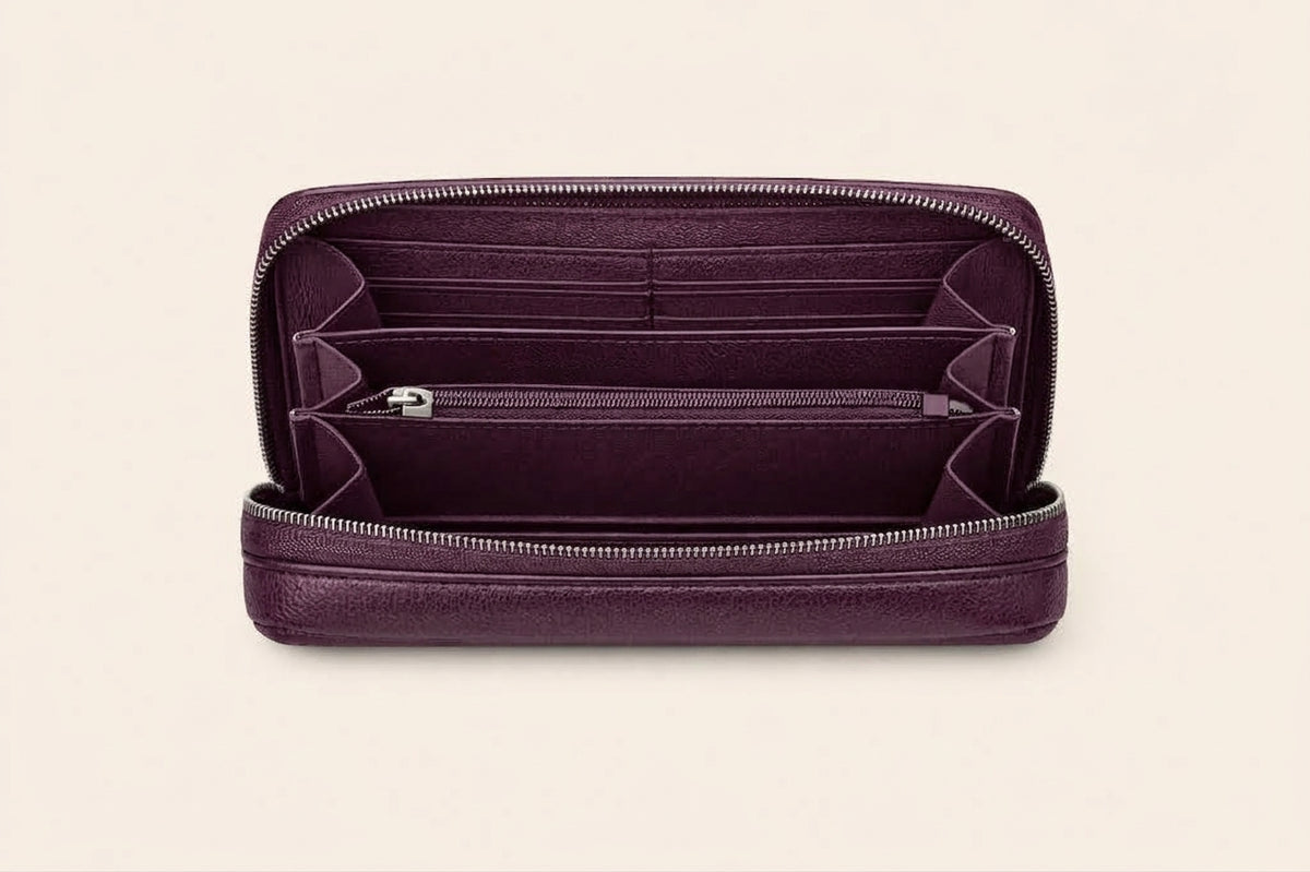 Compact Zip-Around Wallet in Black Pebbled Leather