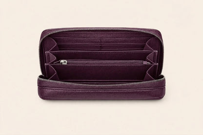 Compact Zip-Around Wallet in Black Pebbled Leather