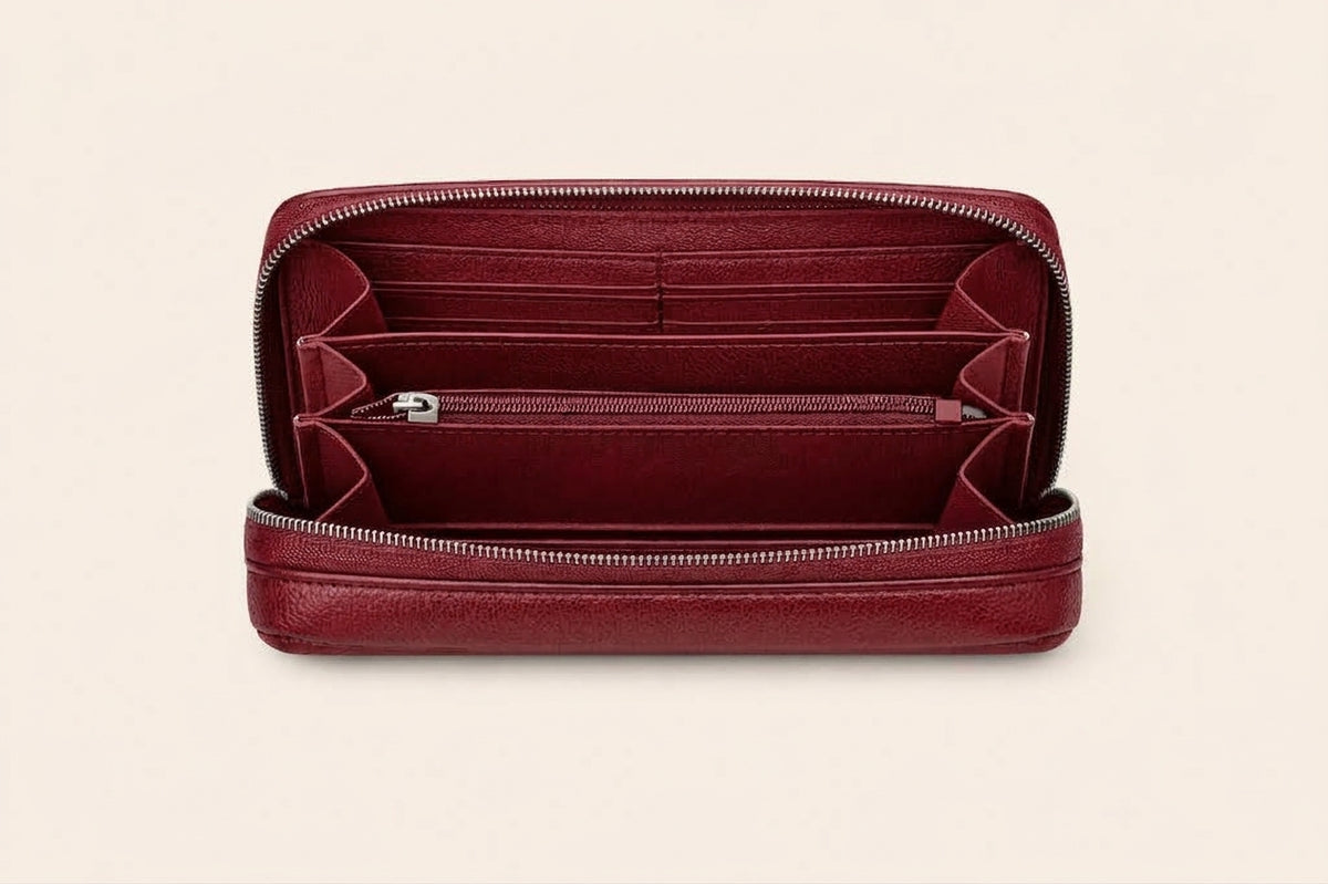 Compact Zip-Around Wallet in Black Pebbled Leather