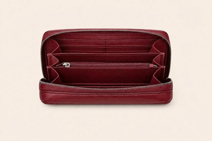 Compact Zip-Around Wallet in Black Pebbled Leather