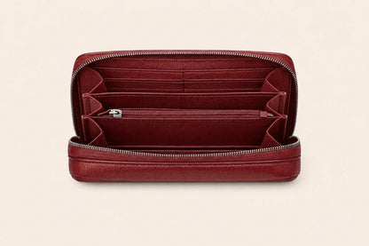 Compact Zip-Around Wallet in Black Pebbled Leather