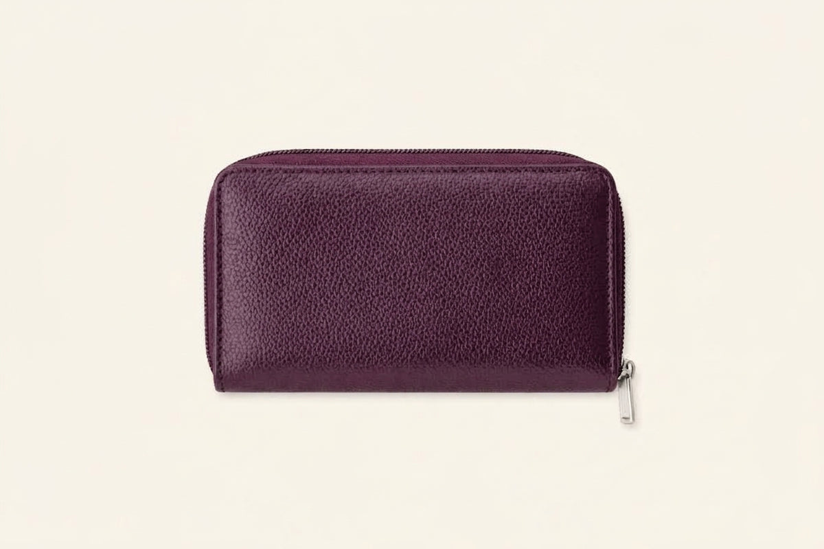 Compact Zip-Around Wallet in Black Pebbled Leather