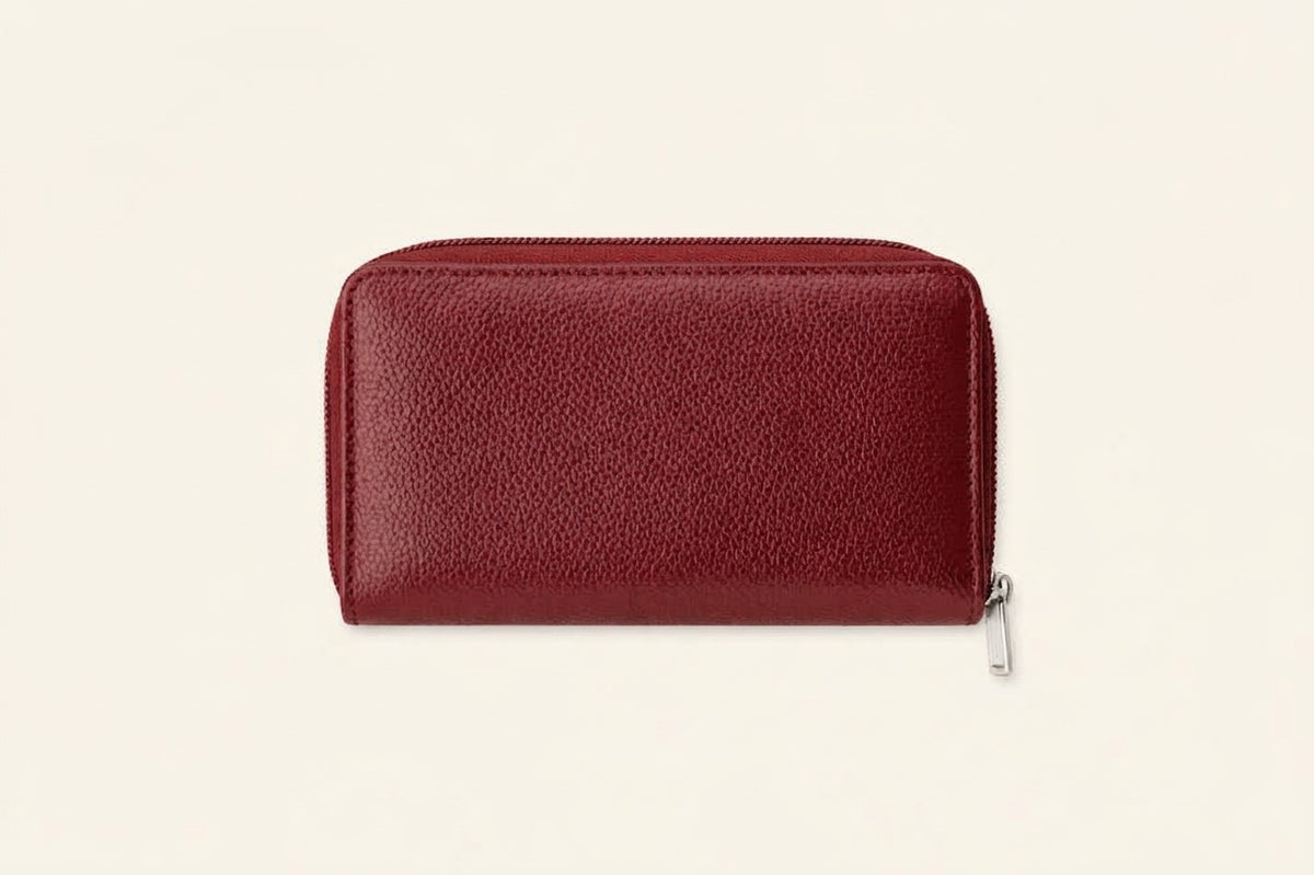 Compact Zip-Around Wallet in Black Pebbled Leather