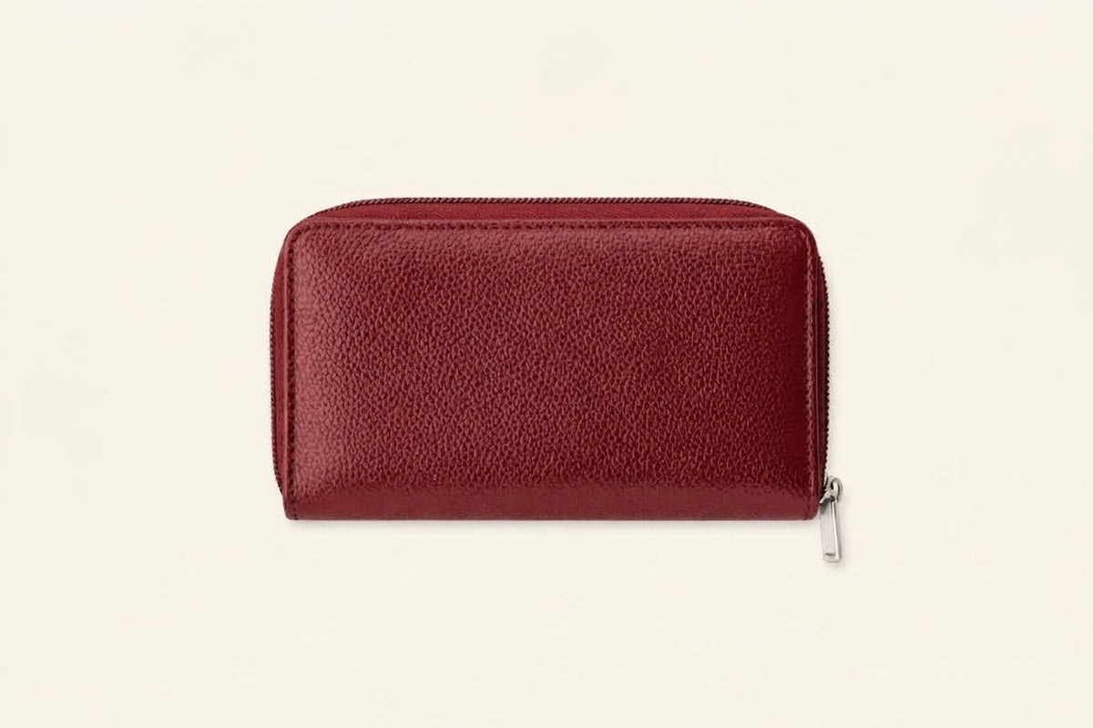 Compact Zip-Around Wallet in Black Pebbled Leather