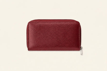 Compact Zip-Around Wallet in Black Pebbled Leather