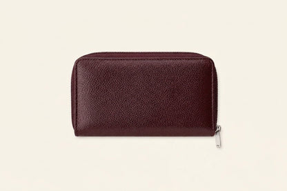 Compact Zip-Around Wallet in Black Pebbled Leather