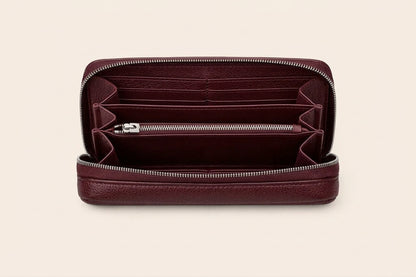 Compact Zip-Around Wallet in Black Pebbled Leather