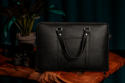 Men's Black Leather Laptop Bag | 15" Slim Carry-On Work Briefcase Tote