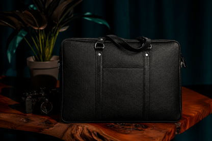 Men's Black Leather Laptop Bag | 15" Slim Carry-On Work Briefcase Tote