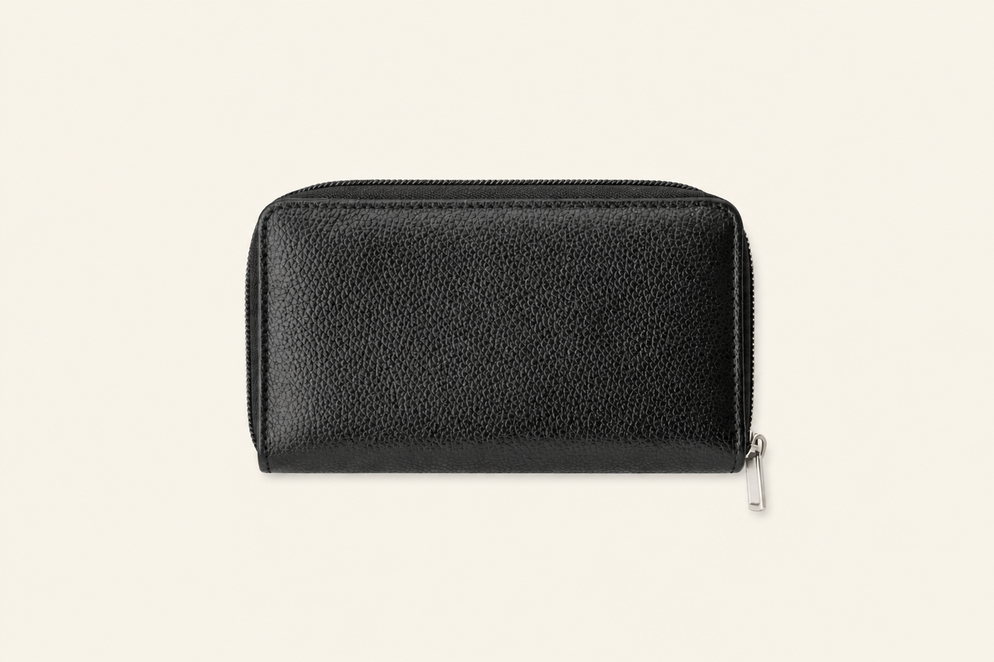 Compact Zip-Around Wallet in Black Pebbled Leather