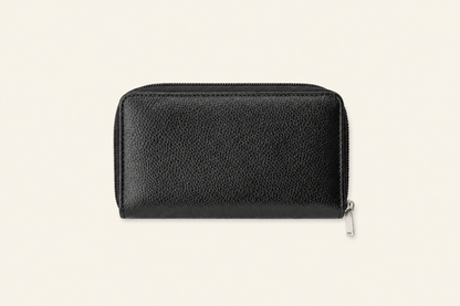 Compact Zip-Around Wallet in Black Pebbled Leather