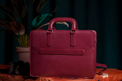 Royale Burgundy Leather Briefcase & Laptop Bag