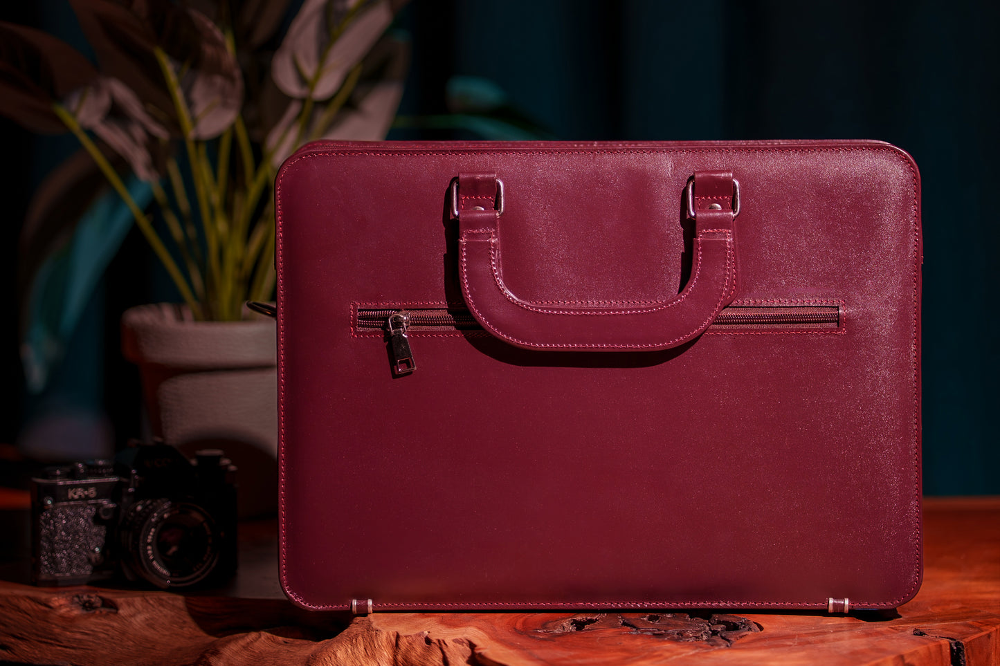 Royale Burgundy Leather Briefcase & Laptop Bag