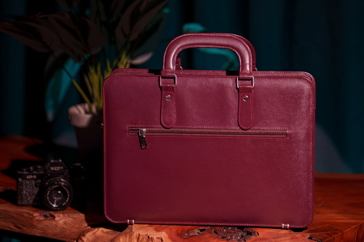 Royale Burgundy Leather Briefcase & Laptop Bag