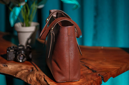Chocolate Saffiano Buckle Tote
