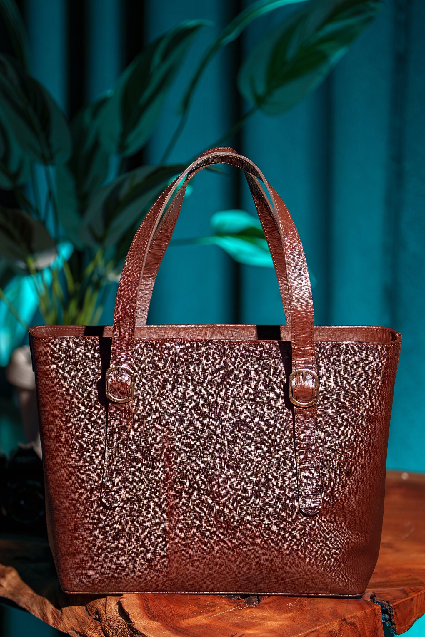 Chocolate Saffiano Buckle Tote