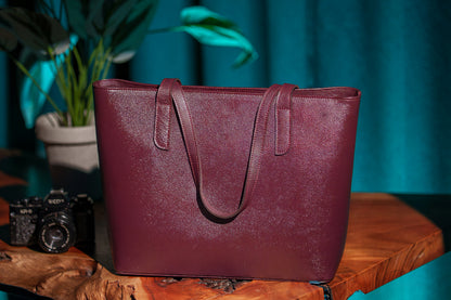 Royale Burgundy Leather Tote