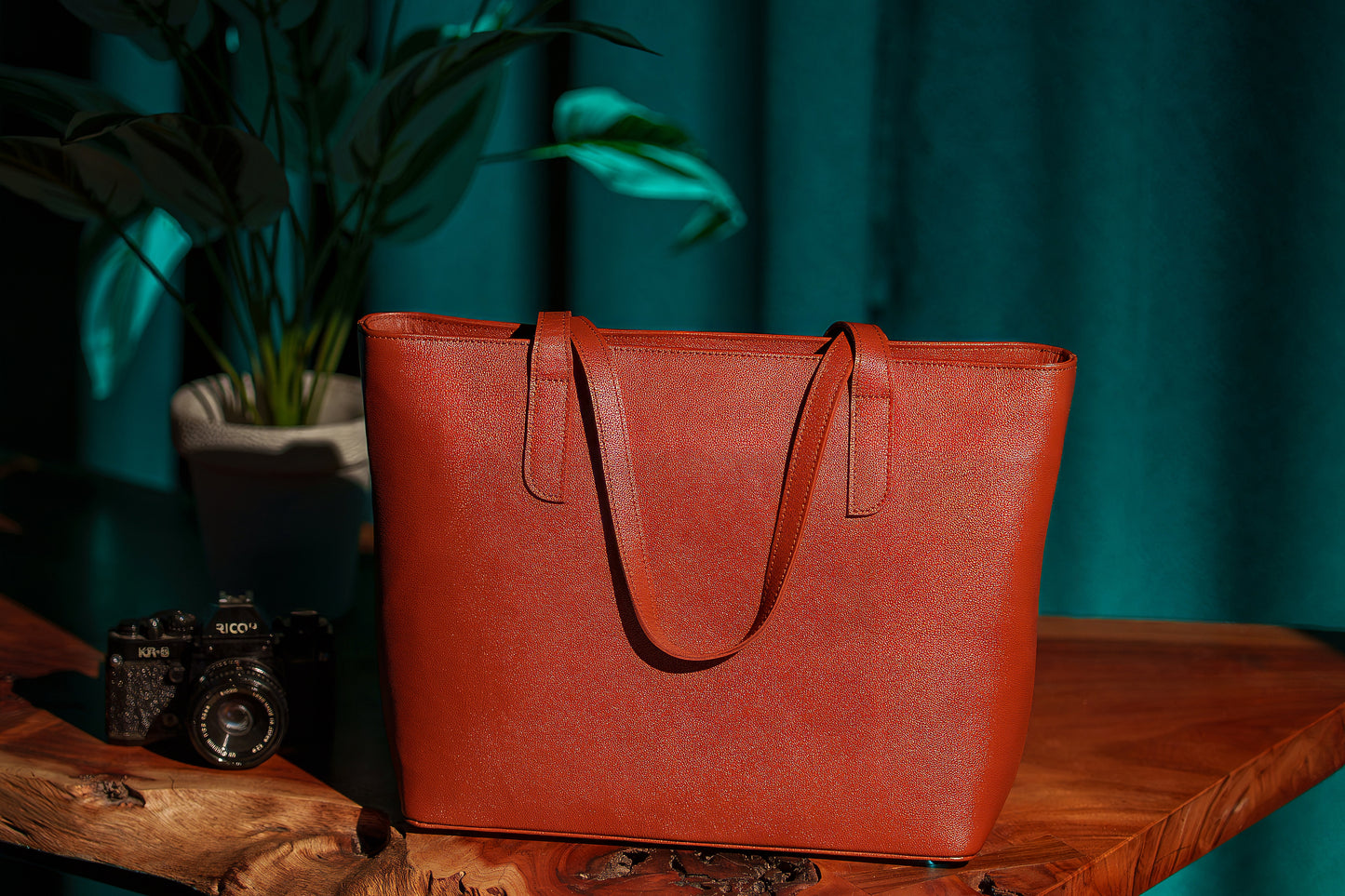 Cognac Luxe Leather Tote