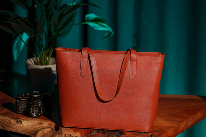 Cognac Luxe Leather Tote