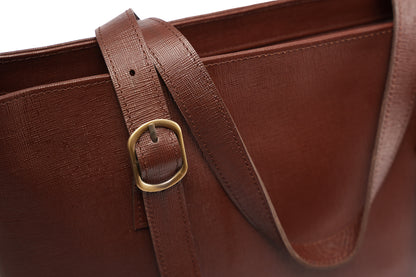 Chocolate Saffiano Buckle Tote