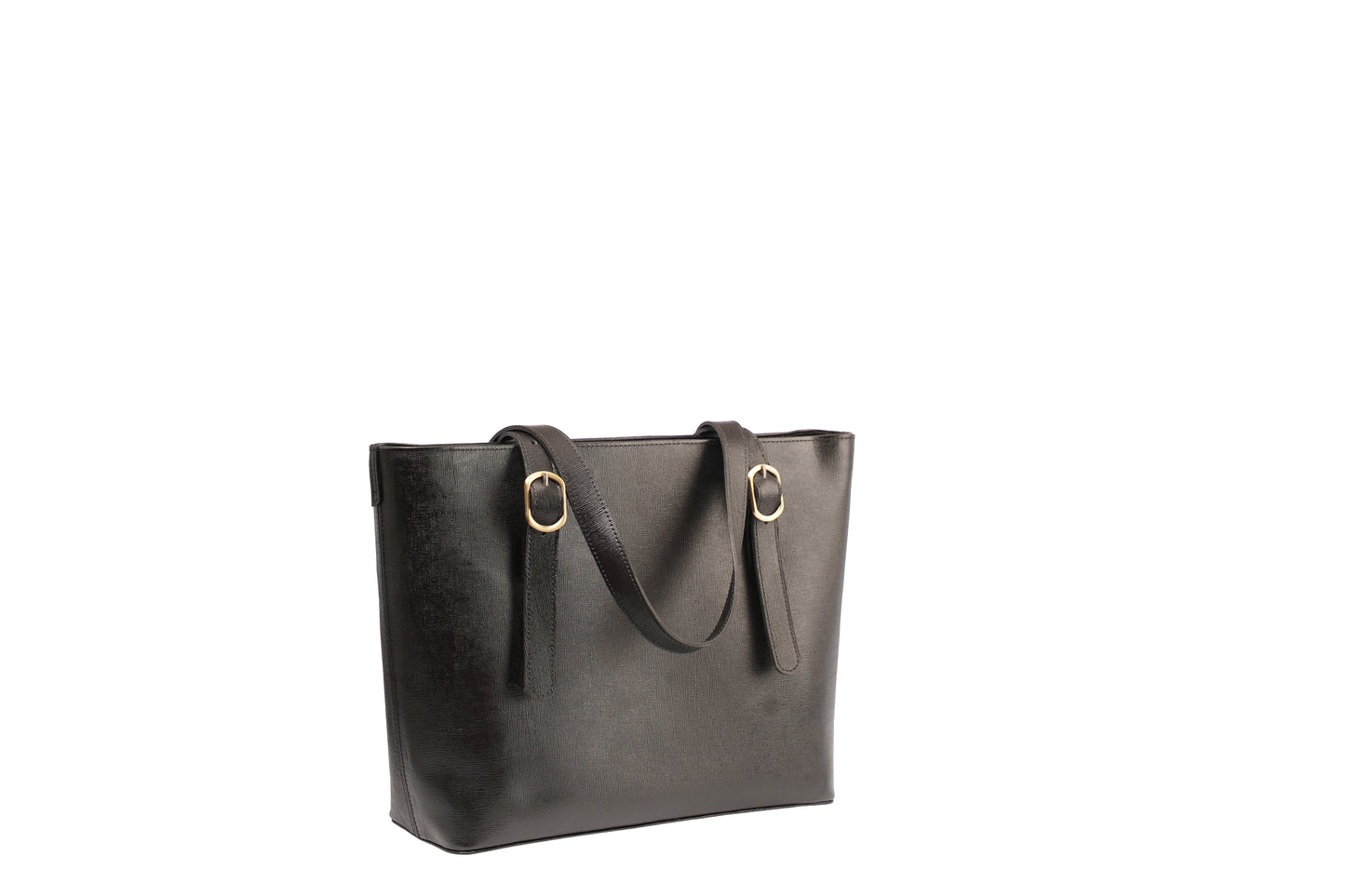 Onyx Black Saffiano Buckle Tote