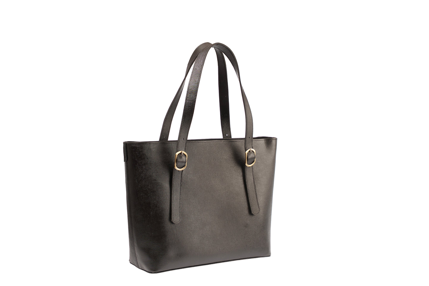 Onyx Black Saffiano Buckle Tote